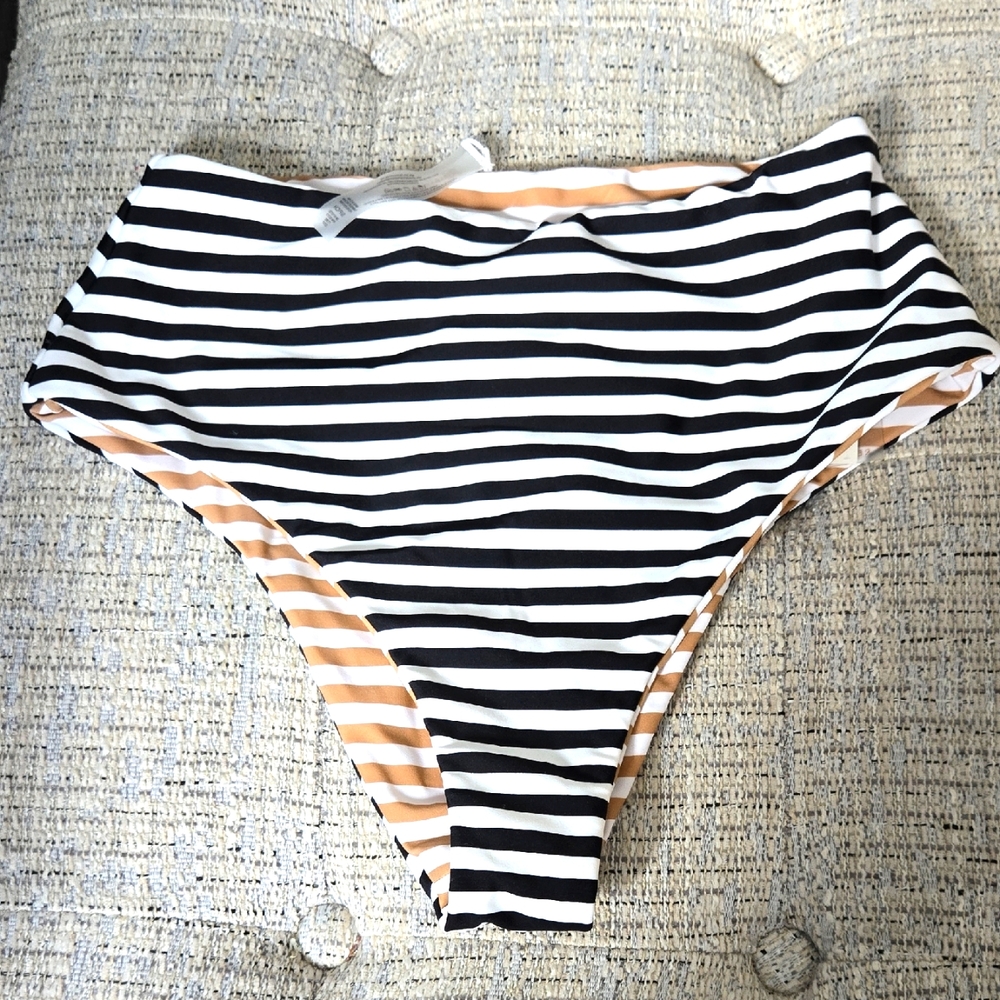 Raisins Reversible Striped High-Waisted Bikini Bottom